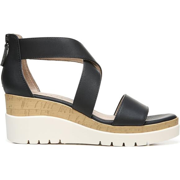 Soul Naturalizer Women's Goodtimes Faux Leather Wedge Sandals, Black Size 6.5M - Picture 1 of 6